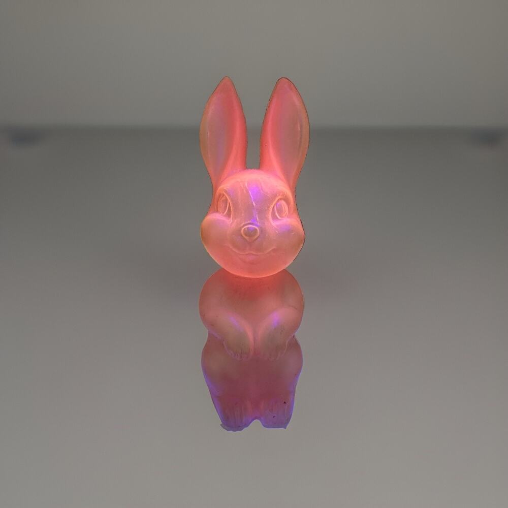 Vtg Easter Bunny Rabbit Plastic Blow Mold Pink Candy Container 6.25" Glow